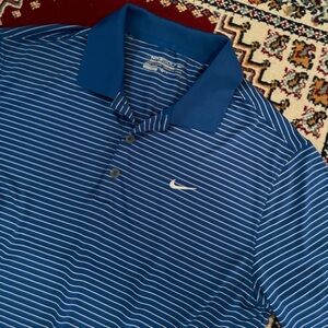 Nike Men’s Royal Blue and White Striped Polo Shirt